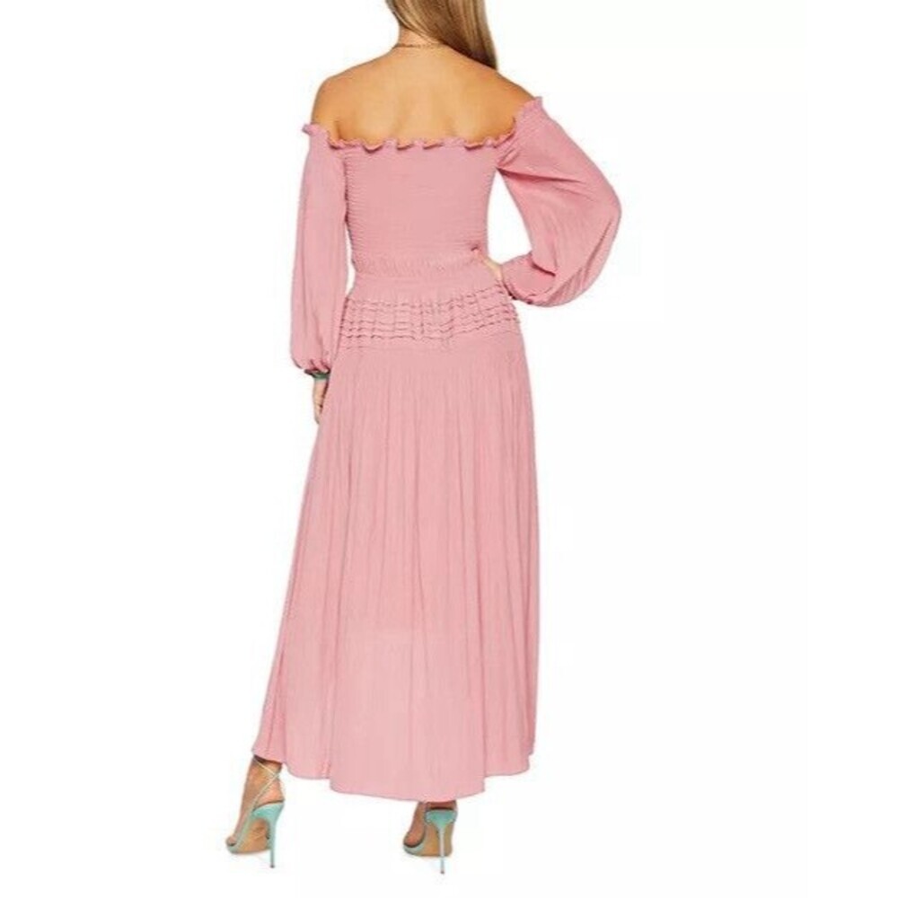 Ramy Brook NWT Anita Smocked Ruffle Midi Dress in Pink Size S Barbie Cottagecore - Picture 2 of 12